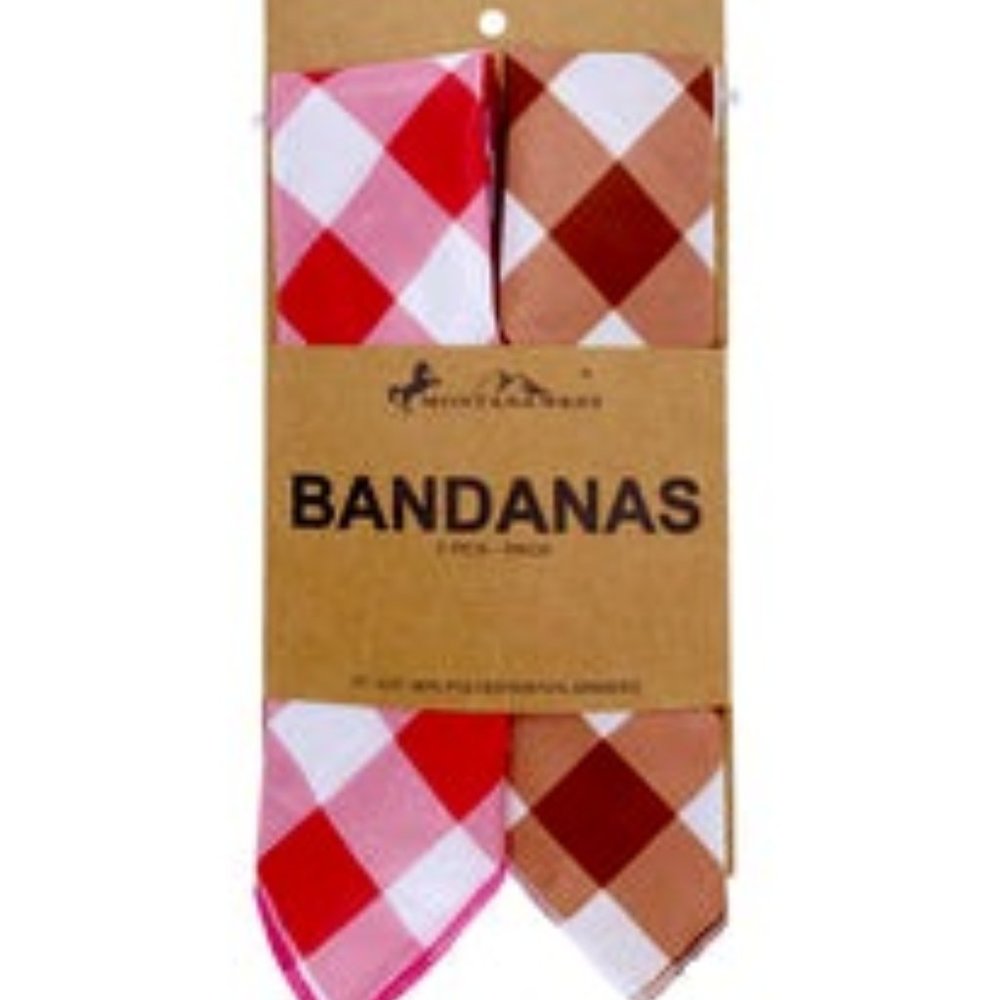 NWT WOMANS 2 PACK RED & BROWN CHECKERED BANDANAS